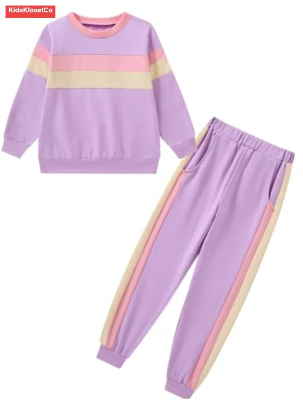 Girls 2 Piece Outfit Long Sleeve Sweatshirt & Jogger Pants Rainbow Stripe